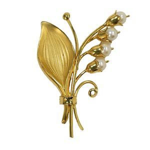 Vintage Signed WINARD 12K Gold Filled GF Pearl Floral Leaf Brooch Pin